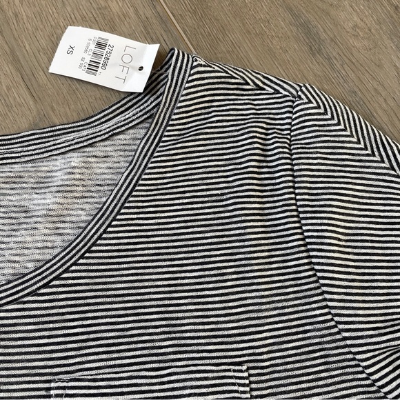 NWT LOFT XS Linen Stripe Short Sleeve Tee Short Top with Pocket - Picture 4 of 13